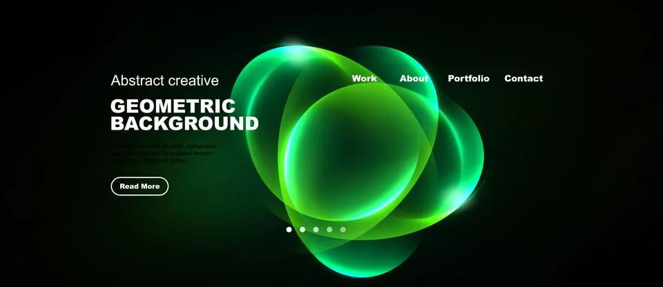 Dark background features vibrant green geometric shapes, text elements, 스톡 일러스트