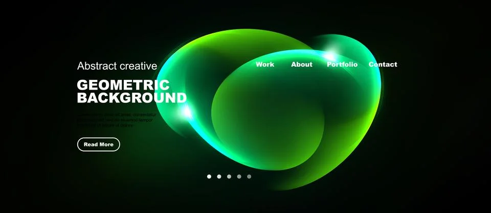 Dark background features vibrant green abstract shapes, text elements, Stock Illustration
