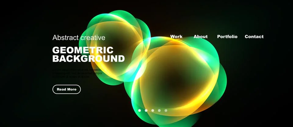 Dark background features vibrant green, yellow shapes. Text promotes geometri Stock Illustration
