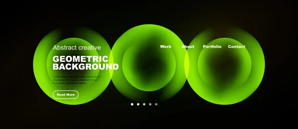 Dark background features vibrant green geometric shapes, text elements, Stock Illustration