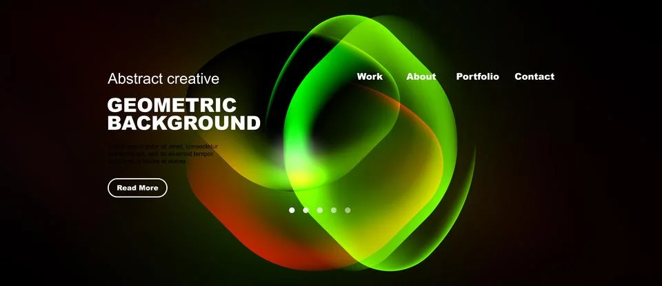 Dark background features vibrant green, yellow, orange layers. Website Stock Illustration