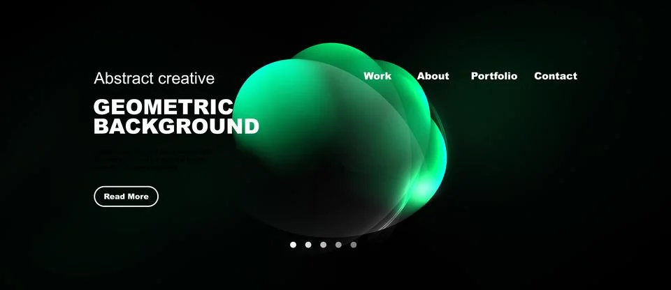 Dark background features vibrant green abstract shapes. Text elements include Stock Illustration