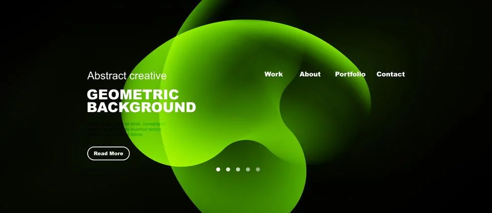 Dark background features vibrant green abstract shapes. Text highlights 스톡 일러스트