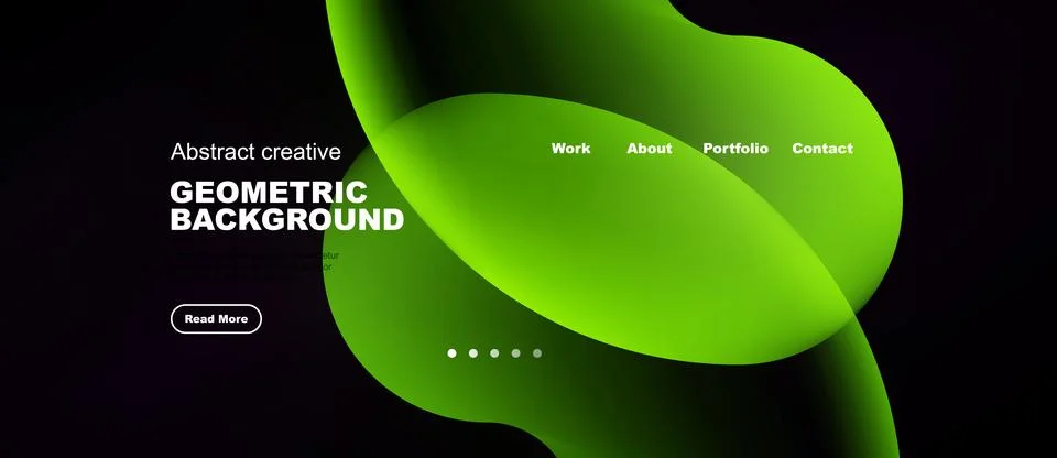 Dark background features vibrant green abstract shapes, text elements, Stock Illustration
