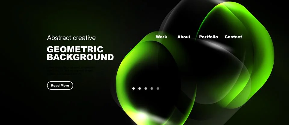 Dark background features vibrant green abstract shapes, text elements, Illustrazione stock