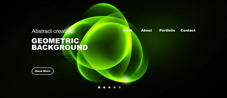 Dark background features vibrant green geometric shapes. Text elements includ Stock Illustration
