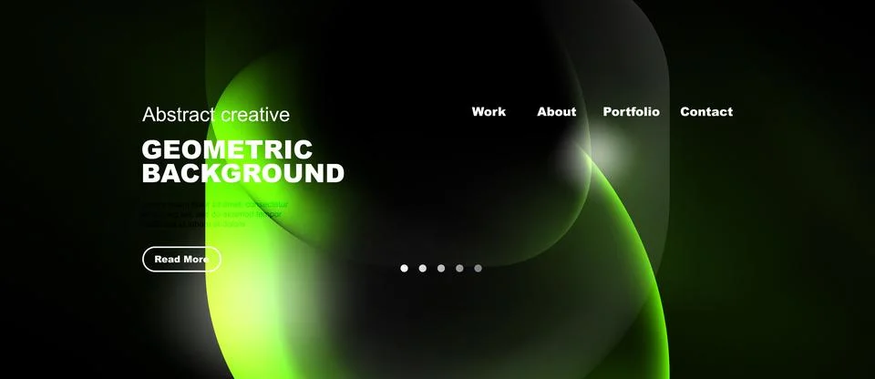 Dark background features vibrant green shapes, text elements. Navigation Illustrazione stock