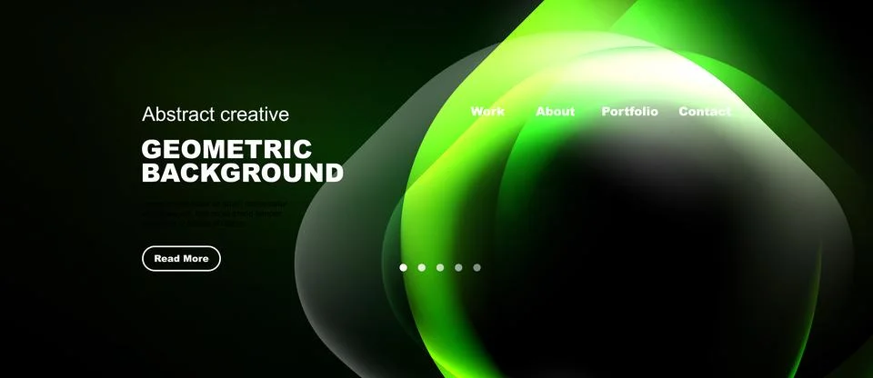 Dark background features vibrant green abstract shapes. Website navigation Stock Illustration