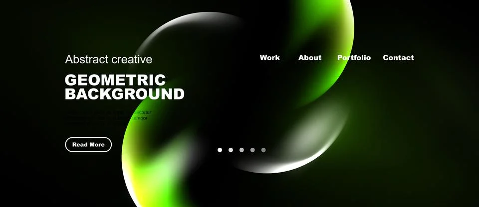 Dark background features vibrant green fluid shapes. Website navigation inc.. Stockillustratie