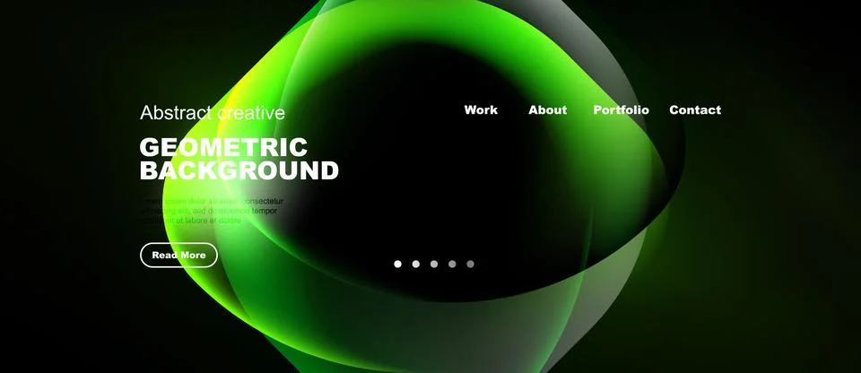 Dark background features vibrant green geometric shapes. Text elements includ Stock Illustration