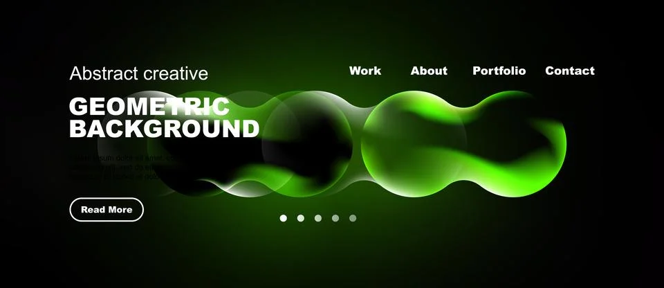 Dark background features vibrant green abstract shapes, text elements, Illustrazione stock