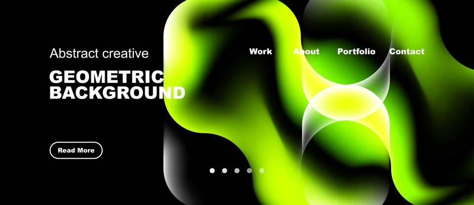 Dark background features vibrant green abstract shapes. Website navigation Stock Illustration