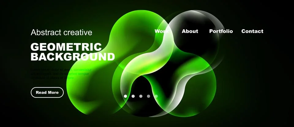 Dark background features vibrant green geometric shapes. Text elements presen Stock Illustration