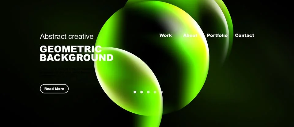 Dark background features vibrant green abstract shapes, text elements, Stock Illustration