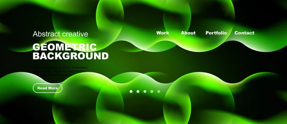 Dark background features vibrant green geometric shapes. Text includes geom.. Stock Illustration