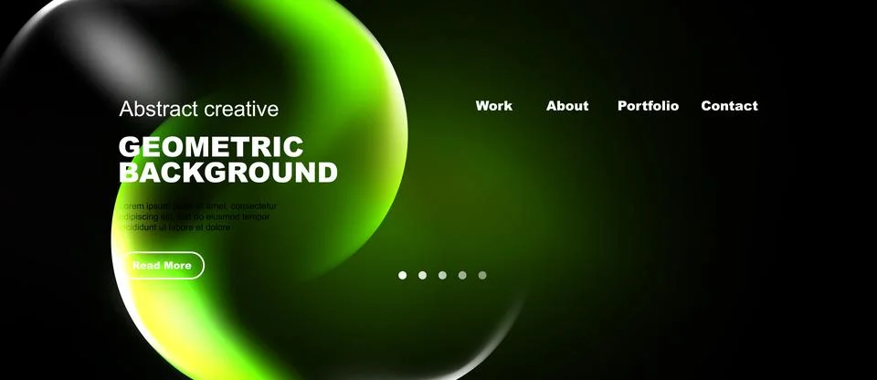 Dark background features vibrant green, yellow abstract shapes. Website heade Stock Illustration