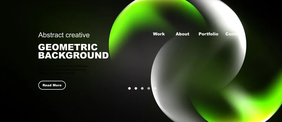 Dark background features vibrant green, white bubbles. Text displays portfoli Stock Illustration
