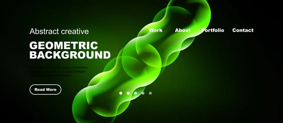 Dark background features vibrant green abstract shapes. Text highlights work, Stock Illustration