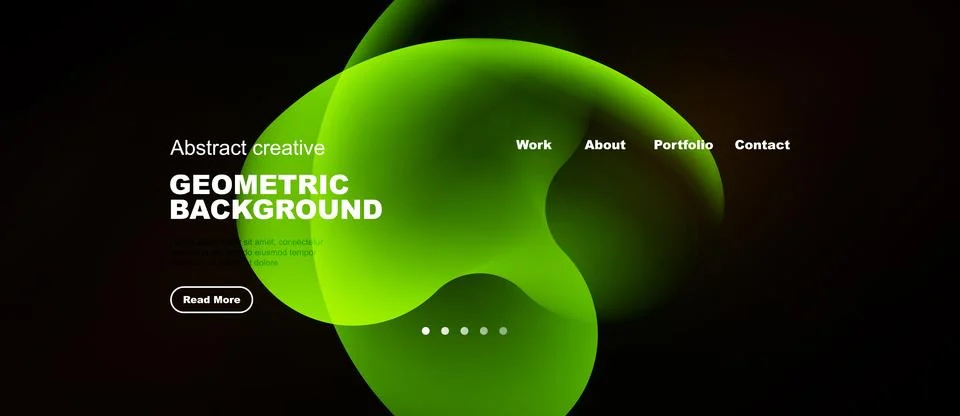 Dark background features vibrant green abstract shapes. Text displays geometr Stock Illustration
