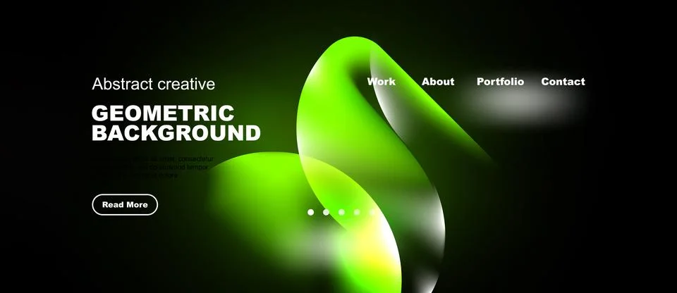 Dark background features vibrant green abstract shapes, text elements, Stock Illustration