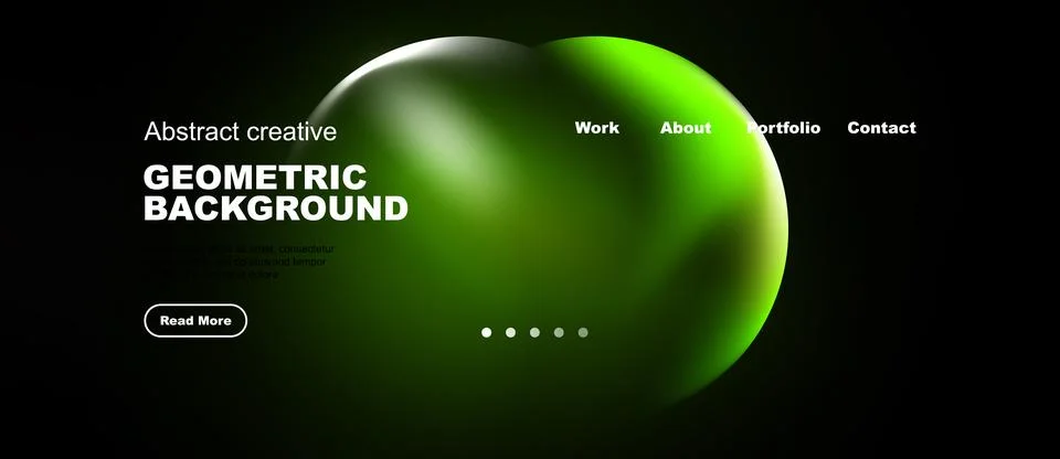 Dark background features vibrant green shapes. Website header includes Stock Illustration