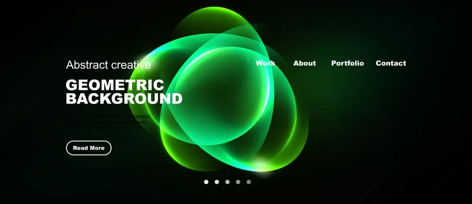 Dark background features vibrant green geometric shapes. Text includes geom.. Stock Illustration