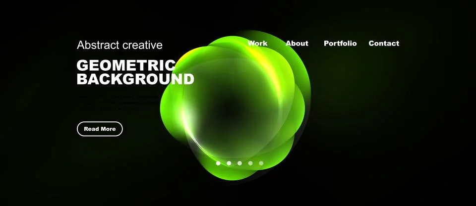 Dark background features vibrant green geometric shapes. Text elements includ Stock Illustration