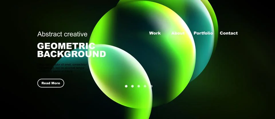 Dark background features vibrant green overlapping shapes. Website header Stock Illustration