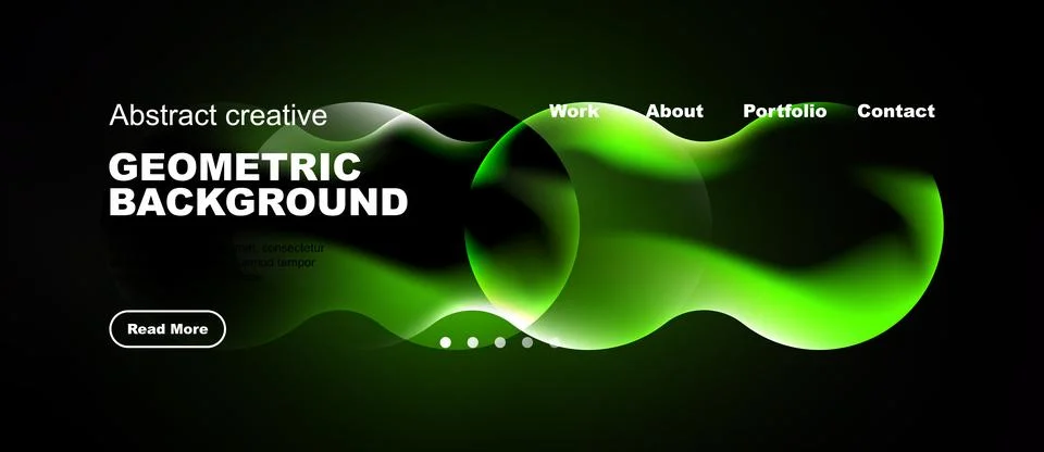 Dark background features vibrant green abstract shapes, text elements, Stock Illustration