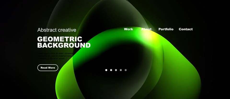 Dark background features vibrant green fluid shapes. Text overlays promote Stockillustratie