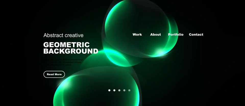 Dark background features vibrant green geometric shapes. Text elements includ Stock Illustration