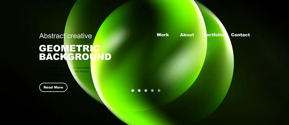 Dark background features vibrant green abstract shapes. Website navigation Stock Illustration