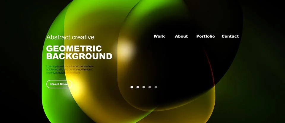 Dark background features vibrant green, yellow waves. Text details geometric Stock Illustration