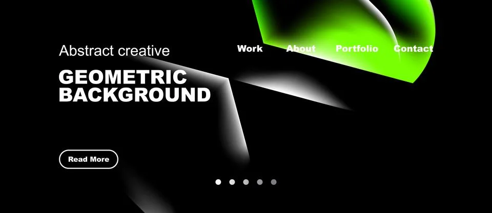 Dark background features vibrant green geometric shapes. Text displays port.. Stock Illustration