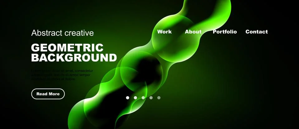 Dark background features vibrant green abstract shapes, text elements, Stock Illustration