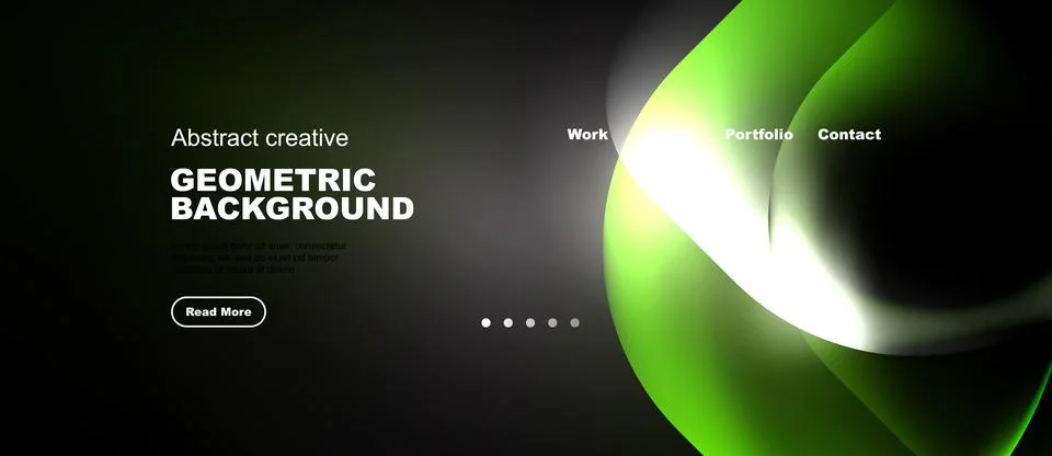 Dark background features vibrant green geometric shapes. Website navigation Stock Illustration