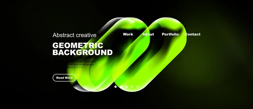 Dark background features vibrant green abstract shapes, text elements, イラスト素材
