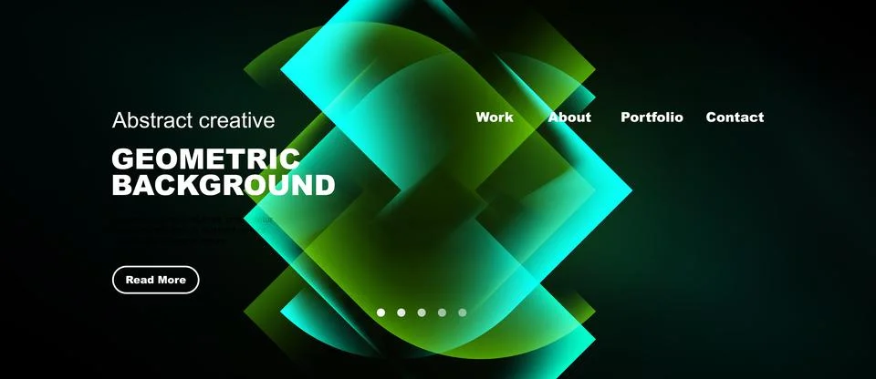 Dark background features vibrant green geometric shapes. Text includes geom.. Stock Illustration