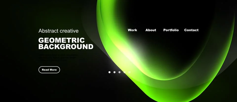 Dark background features vibrant green, blue shapes. Minimalist website heade Stock Illustration