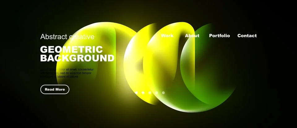 Dark background features vibrant green, yellow shapes. Website navigation Stock Illustration
