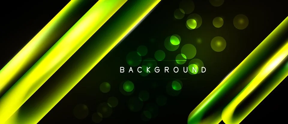 Dark background features vibrant green diagonal lines, glowing circles. Text Иллюстрация