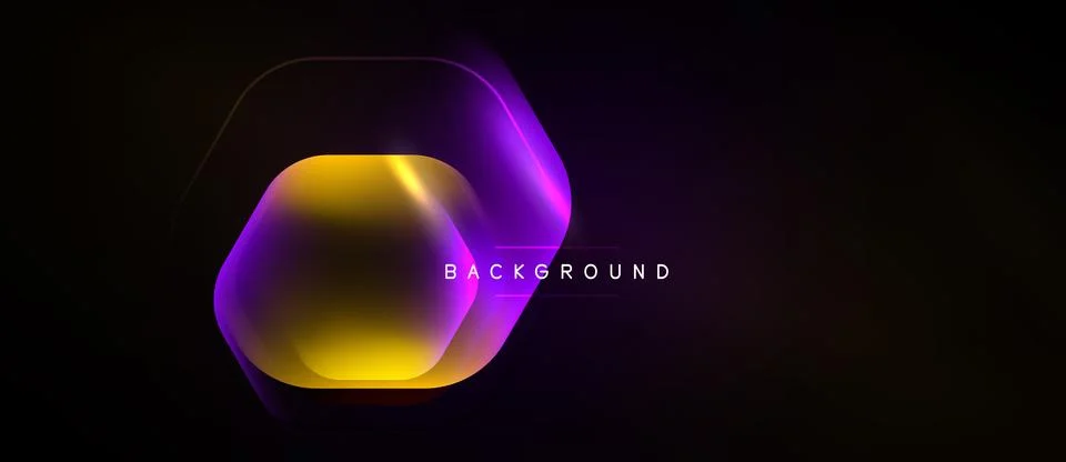 Dark background features vibrant hexagon shape. Gradient colors transition fr Stockillustratie