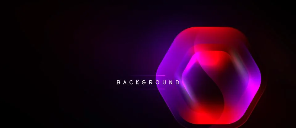 Dark background features vibrant hexagon shape. Gradient colors blend from Illustrazione stock