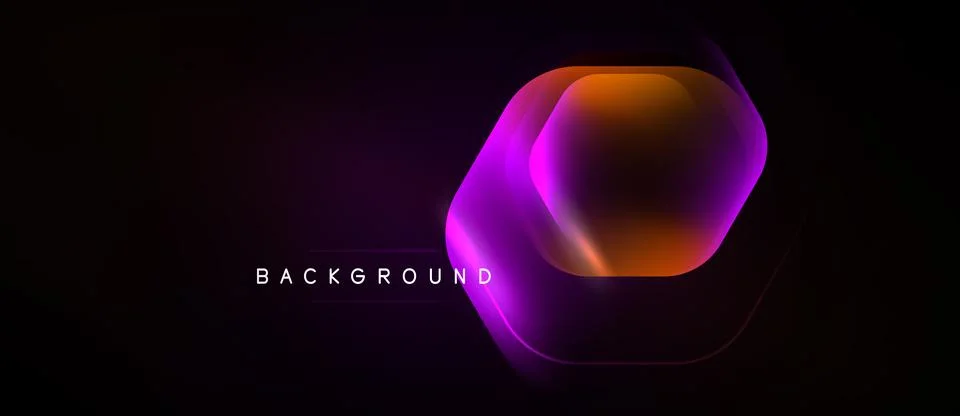 Dark background features vibrant hexagon shape. Gradient colors blend purple, 스톡 일러스트