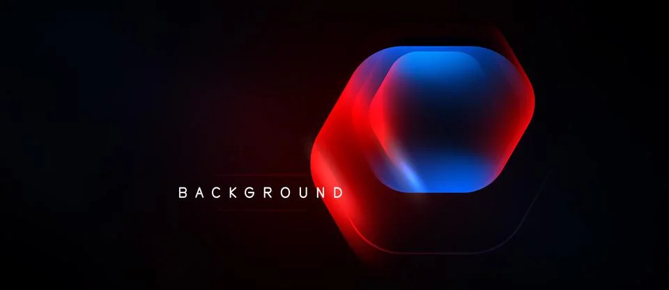 Dark background features vibrant hexagon shape. Red, blue gradients create 스톡 일러스트