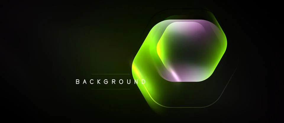 Dark background features vibrant hexagon shape. Glowing gradients create イラスト素材
