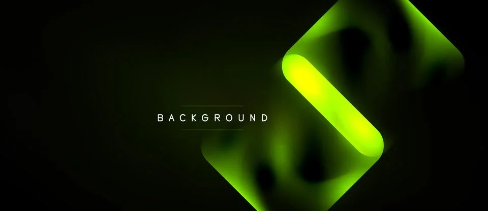 Dark background features vibrant neon green layers, creating abstract geometr Stock Illustration