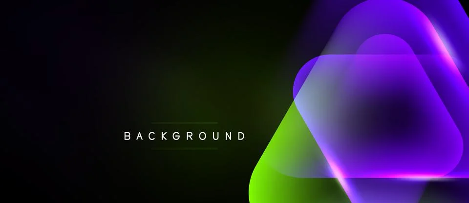 Dark background features vibrant neon shapes. Gradient transitions from gre.. Illustrazione stock