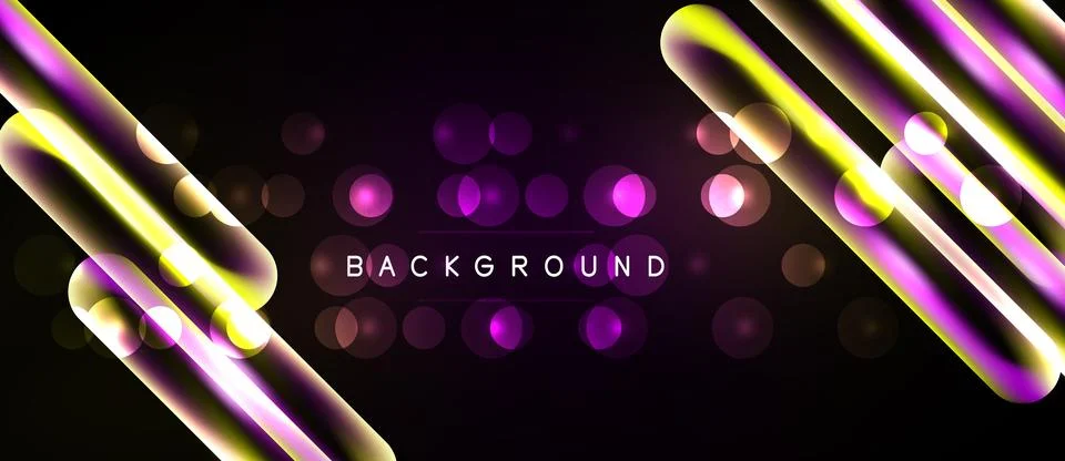Dark background features vibrant neon lines, glowing circles. Modern design Stock Illustration