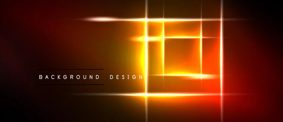 Dark background features vibrant orange neon rectangles. Lines intersect Stock Illustration